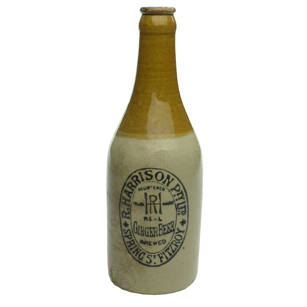 Ginger Beer. R. Harrison Pty Ltd., Spring St., Fitzroy. Tan Top. Crown Seal. (Victoria)