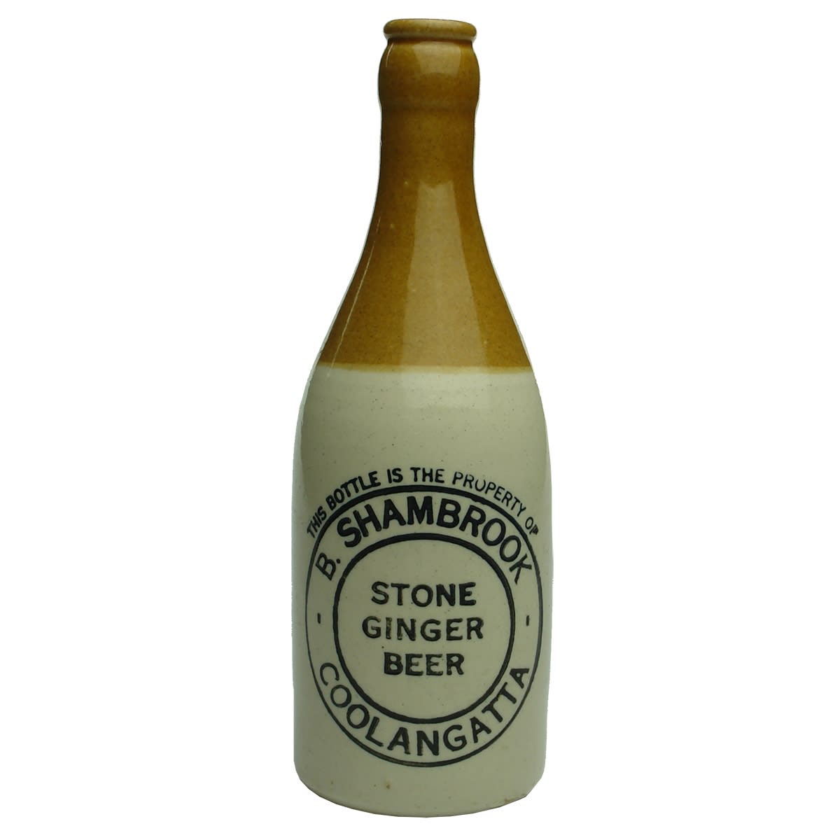 Crown Seal Ginger Beer. B. Shambrook, Coolangatta. R. Fowler pottery. (Queensland)