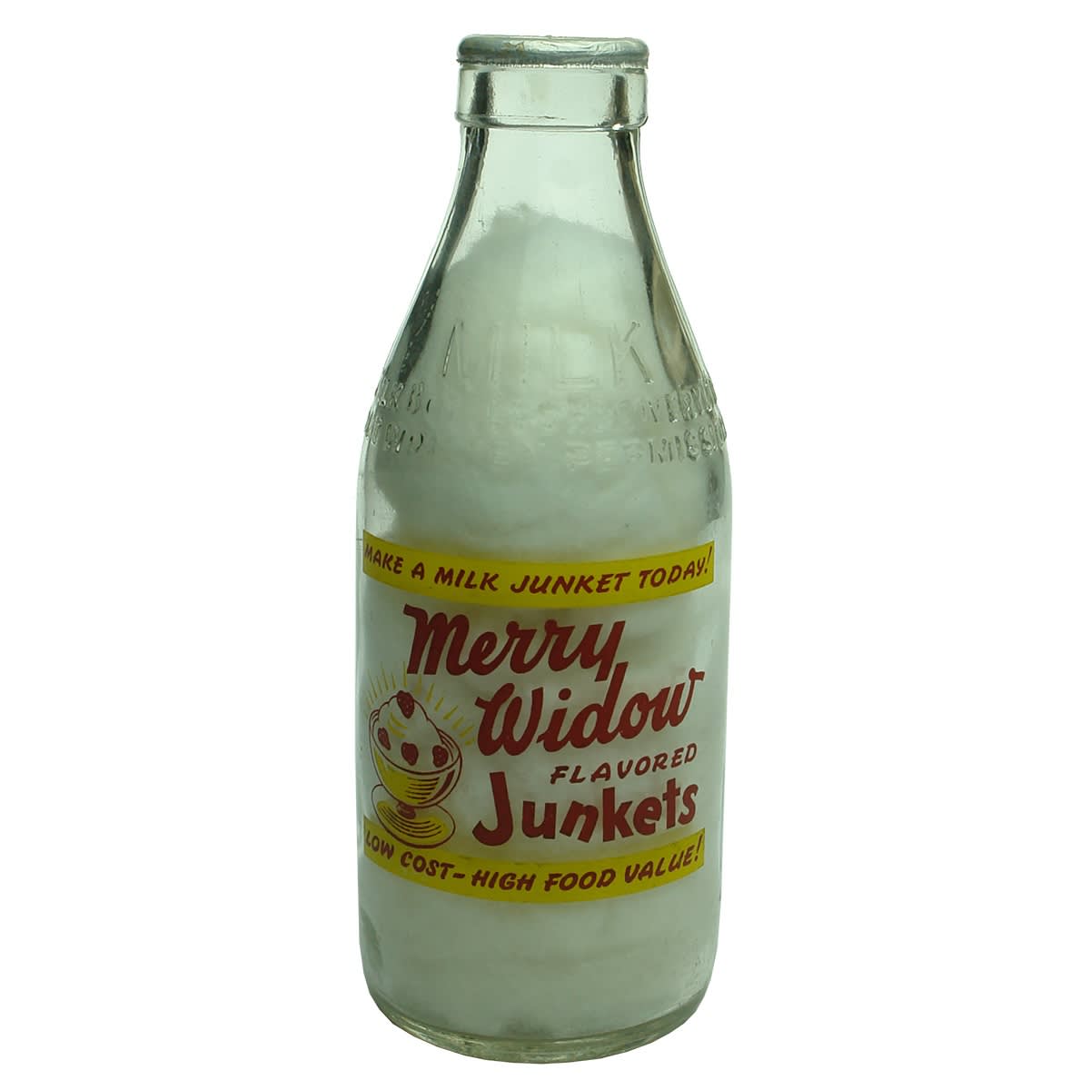 Ceramic Label Advertising Milk. Merry Widow Flavored Junkets. Milk Bottles Recovery Ltd. Pint. (Victoria)