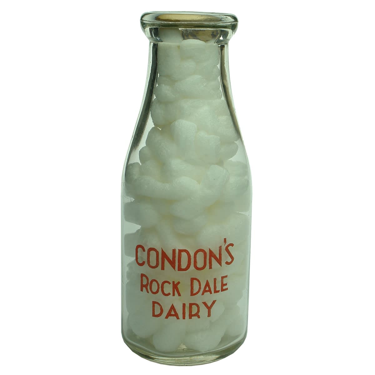 Ceramic Label Milk. Condon's Rock Dale Dairy. (North Melbourne). Red or Orange Print. Pint. (Victoria)