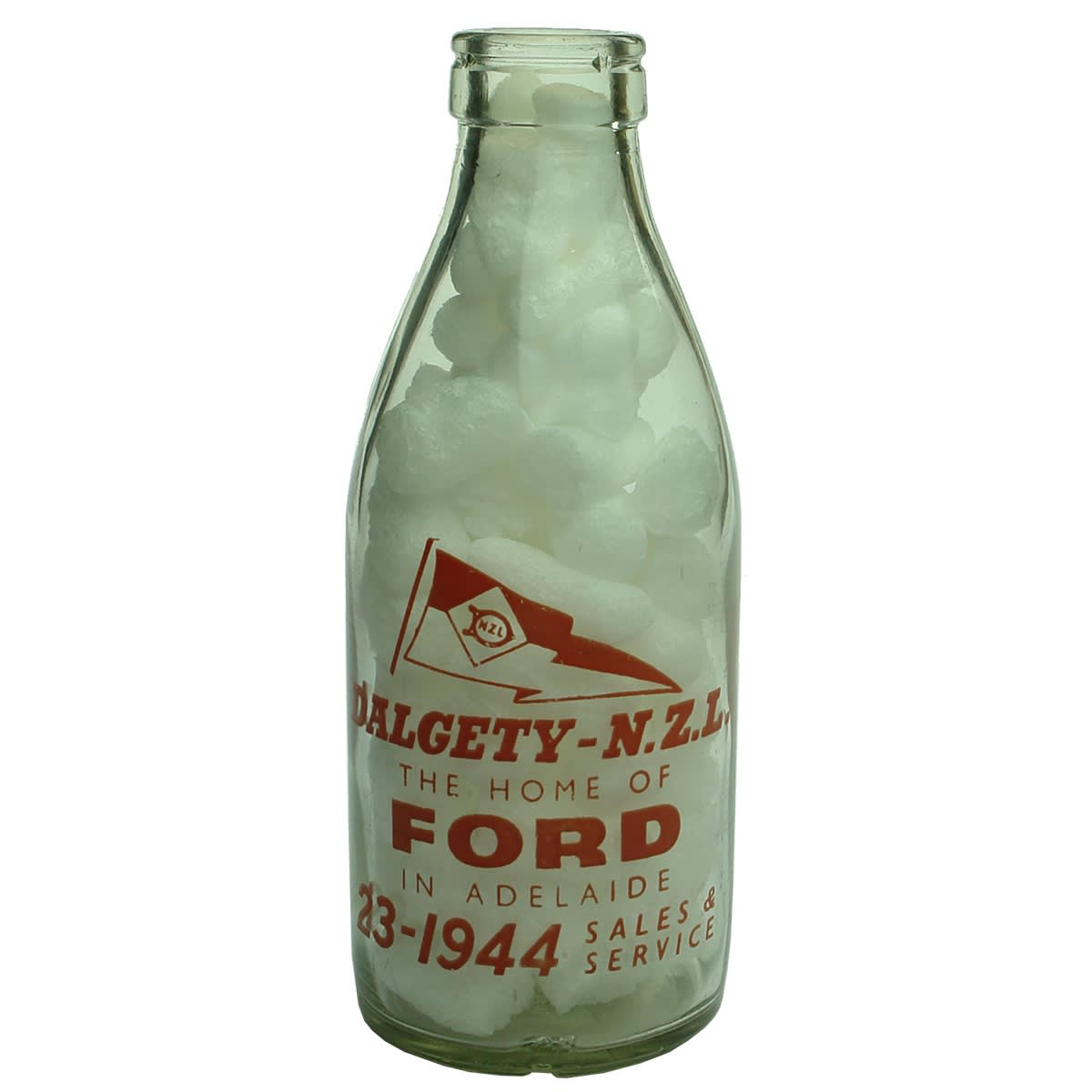 Ceramic Label Advertising Milk. Dalgety NZL, The home of Ford in Adelaide. Metropolitan Milk Co-op Ltd. Pint. (South Australia)