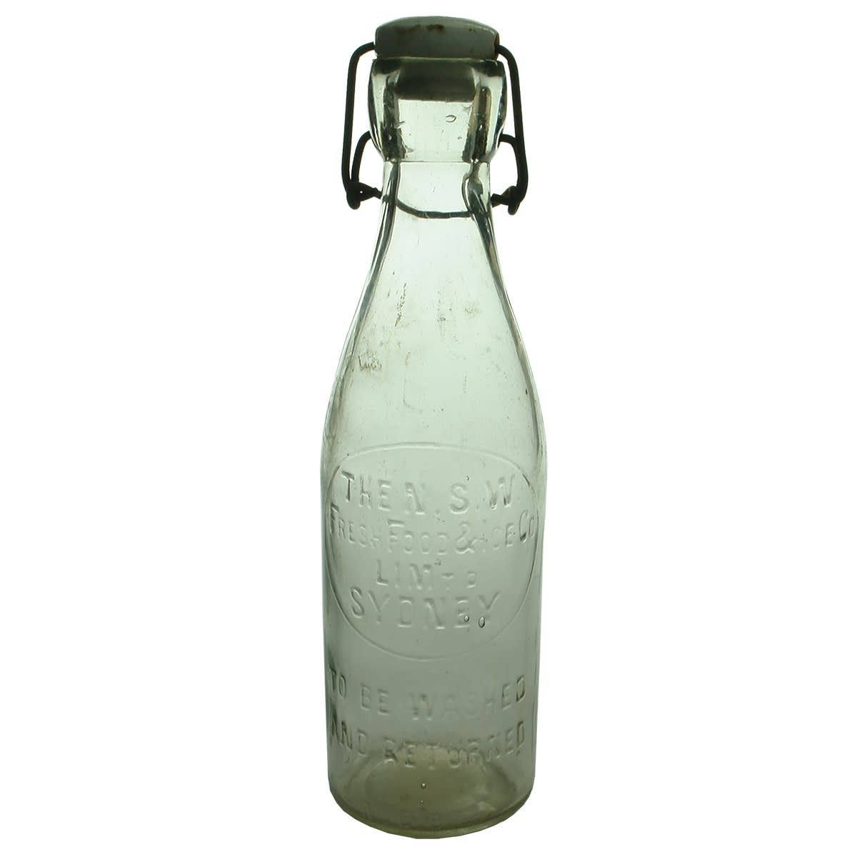Milk. N. S. W. Fresh Food & Ice Co Limtd, Sydney. Lightning Stopper. Clear. MGB Co. 1 Pint. (New South Wales)