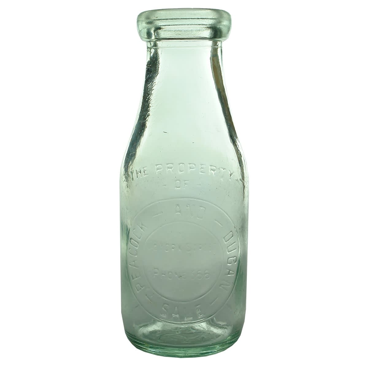Milk. Peacock & Dugan, Sale. Wide Mouth. Aqua. Pint. Base Number: 584. (Gippsland, Victoria)