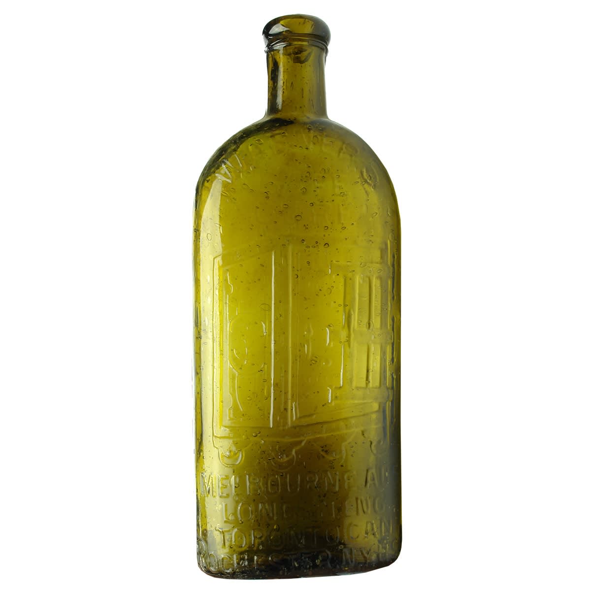 Cure. Warner's Safe Cure. Four Cities. Fabulous Honey Olive Amber, full of bubbles. 1 Pint.