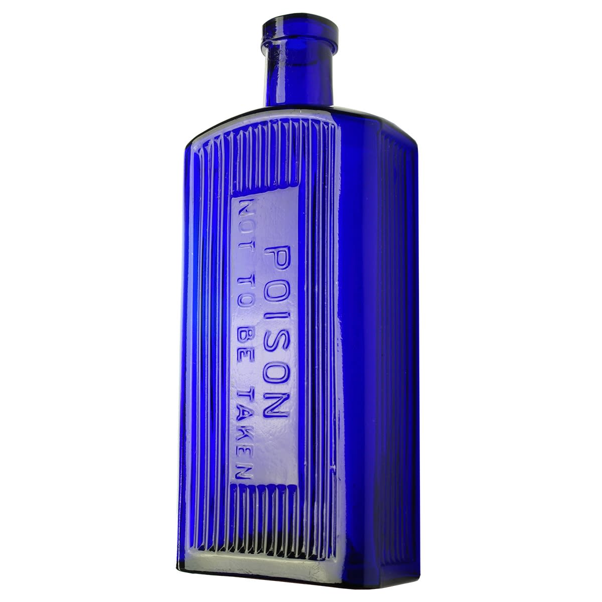 Poison. Large Oblong Poison Not to be taken. Grooves either side and above and below embossing panel. Grooves on side panels. 12 oz. 185 mm.