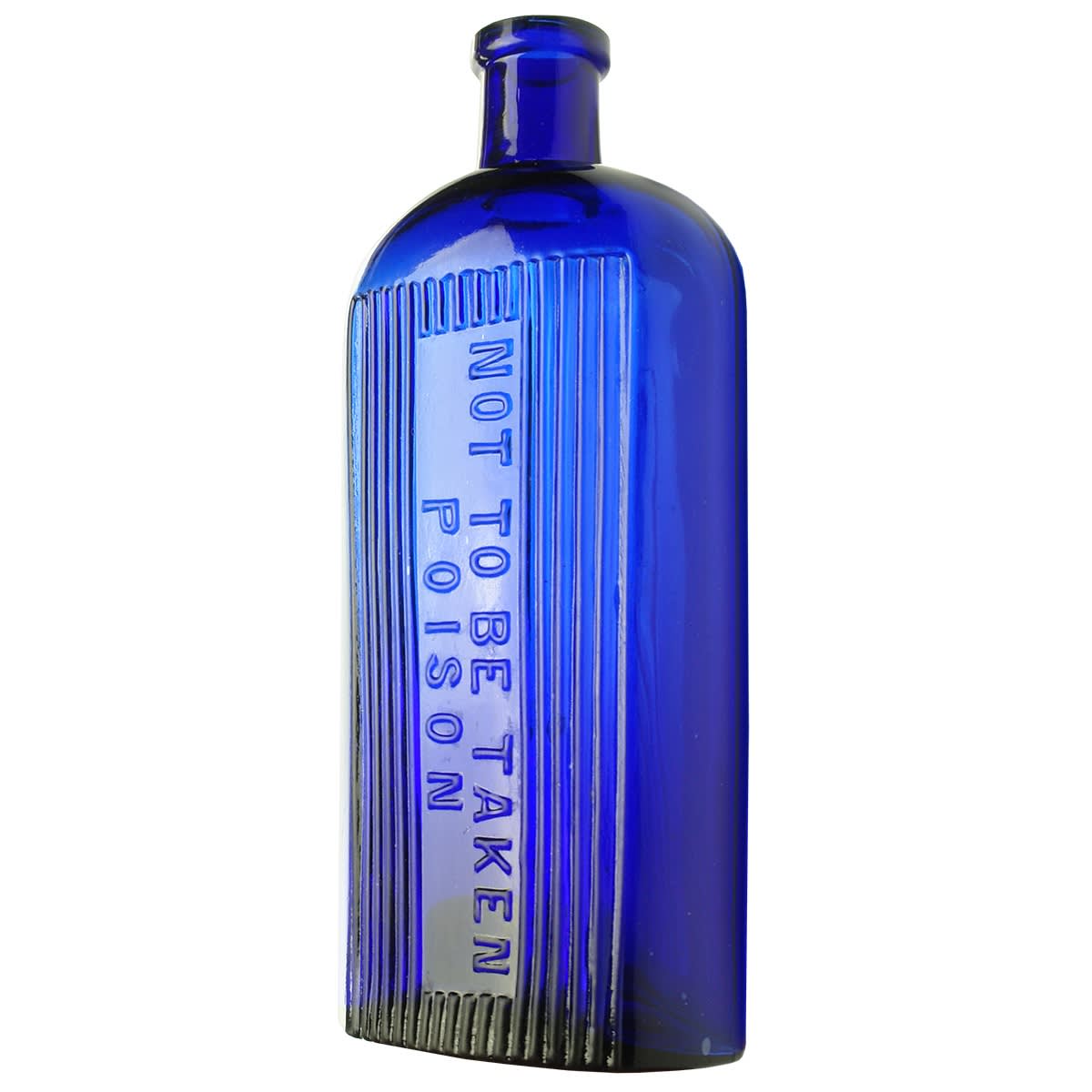 Poison. Large Oval. Not to be taken Poison. Cobalt. Grooves either side and around the embossing. 16 oz. 196 mm.