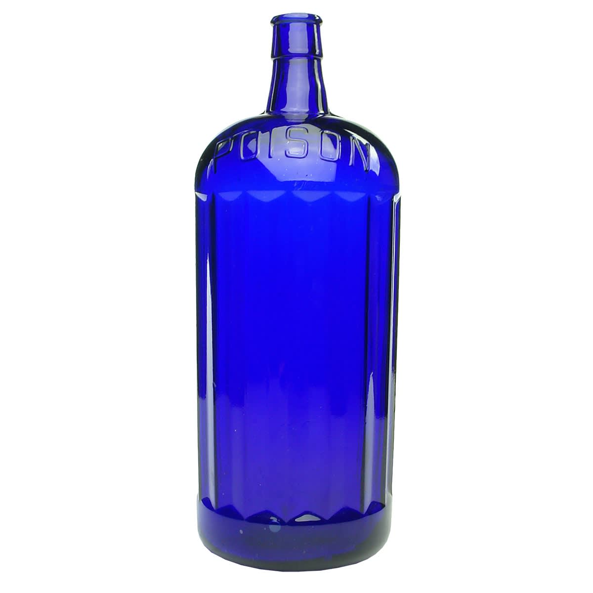 Poison. GIANT Poison to front with 8 indented columns, Poison to rear with four indented columns. Cobalt. 90 oz.