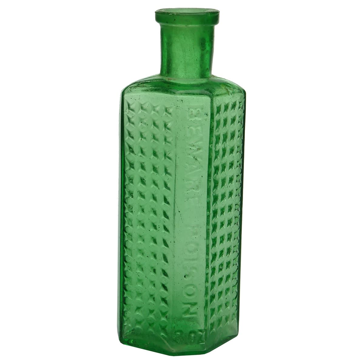 Poison. 3 oz FBH made Beware Poison. Bright Green. Irregular Hexagon. (South Australia) (This is from the late Kingsley Durdin collection)