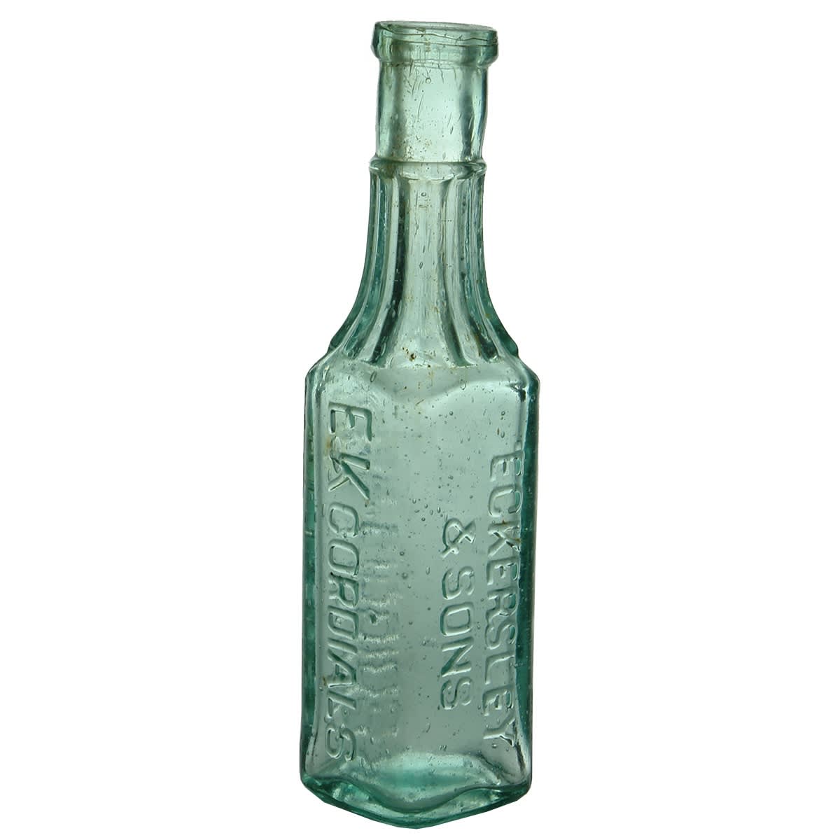 Sample. Eckersley & Sons, E. K Cordials. Aqua. 2 oz. (Melbourne, Victoria)