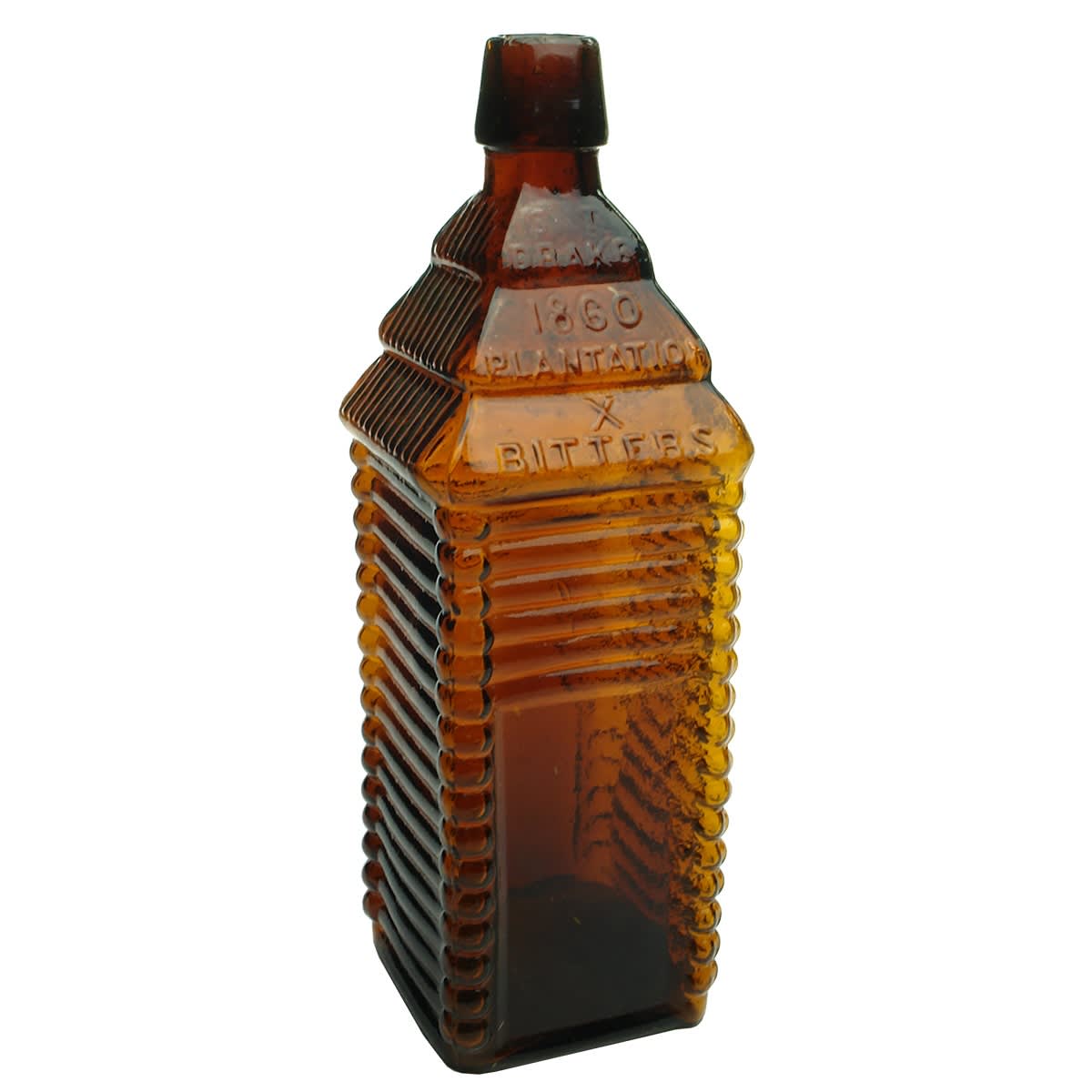 Bitters. Drake's Plantation Bitters. Six Log. Amber. 26 oz. (New York, United States)