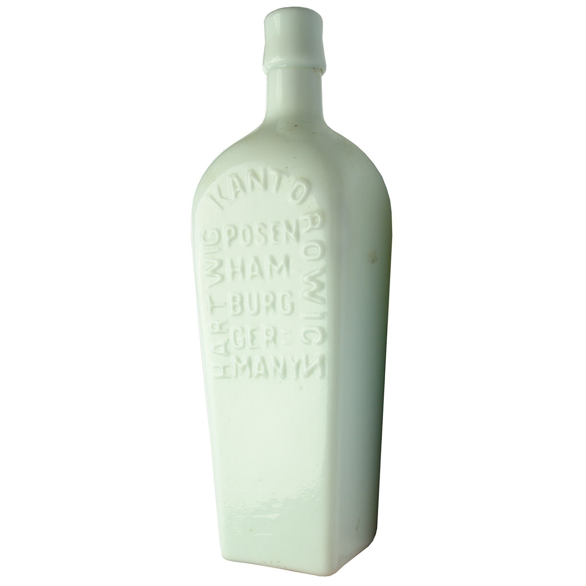 Bitters. Hartwig Kantorowicz, Posen, Hamburg, Germany. Milk Glass Bitters.