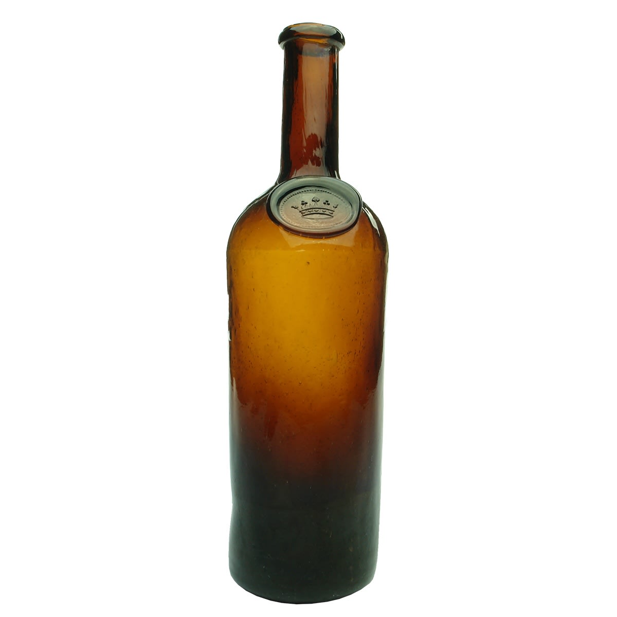 Sealed Cognac. Crown in a large seal. Early base with dot to centre. Unusual rich Amber colour.