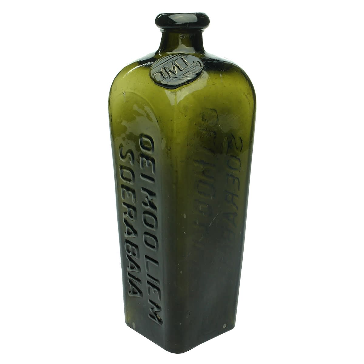 Gin. Oei Moo Liem, Soerabaia. Sealed and Embossed. Pigsnout. Black. 20 oz. (Indonesia)