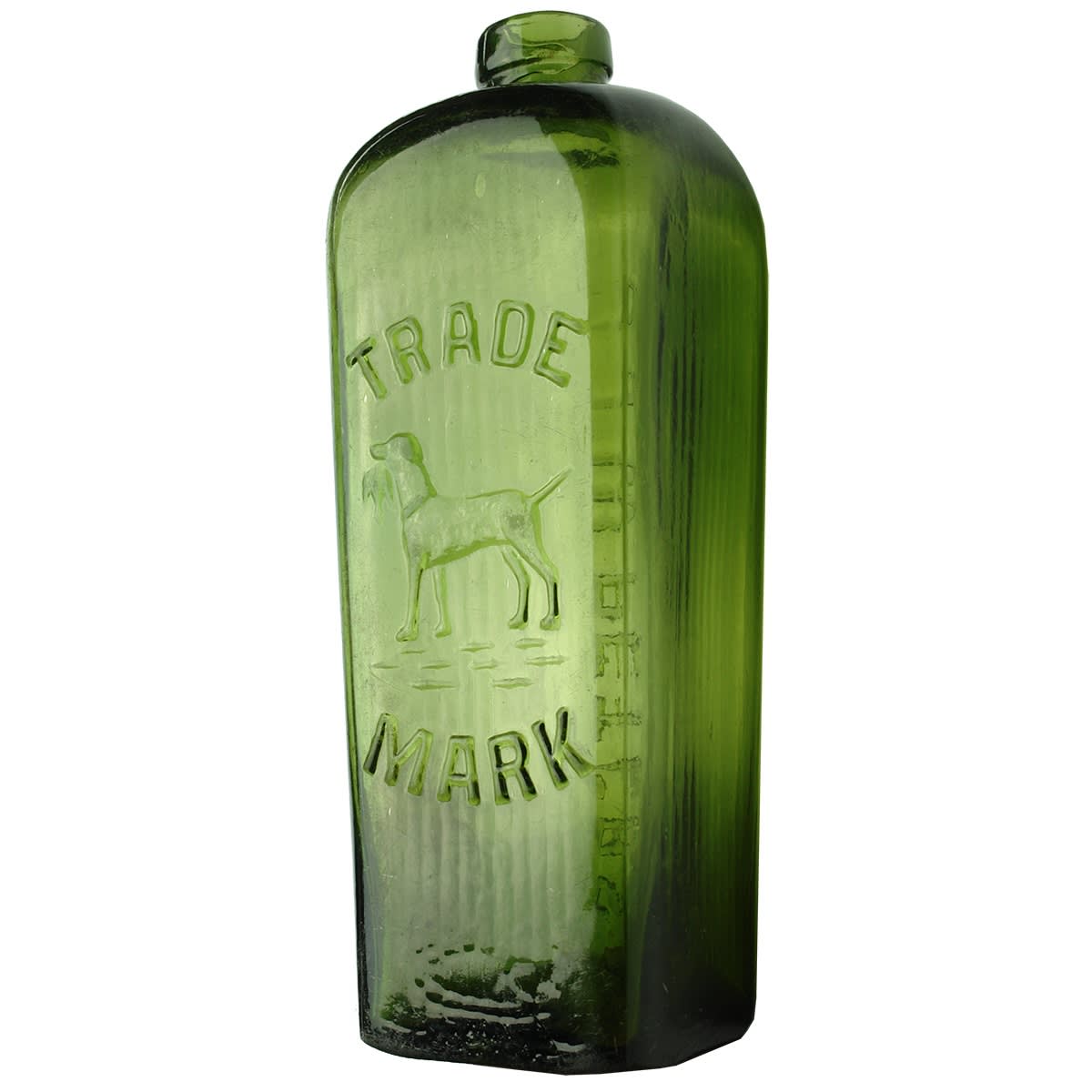 Gin. J. J. W. Peters. Hunting Dog with Bird in mouth. Green. 20 oz.