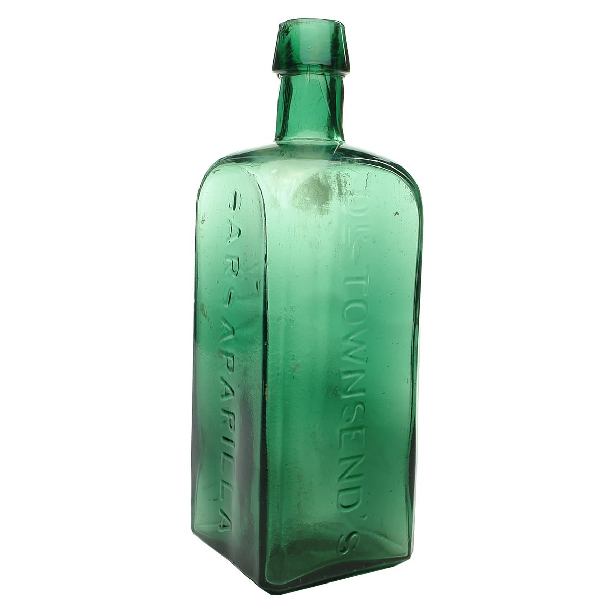 Sarsaparilla. Dr. Townsend's, Sarsaparilla, Albany N. Y. Applied top. Nice mid green. two dots to base.