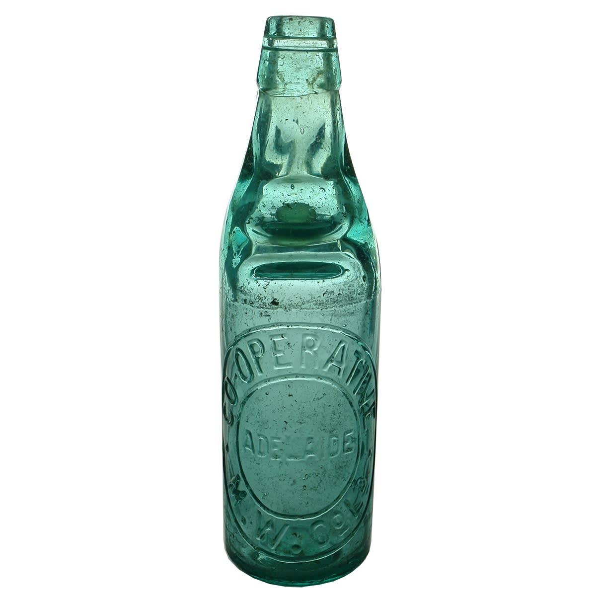 Codd. Co-operative Mineral Water Co. Ltd., Adelaide. Three Triangle Hills type. H base mark. Aqua. 10 oz. (South Australia)
