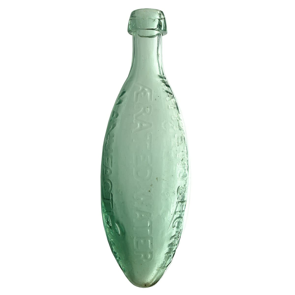 Torpedo. Mathews & Howey, Corio St., Geelong. Square collar top. Aqua. 10 oz. (Victoria)