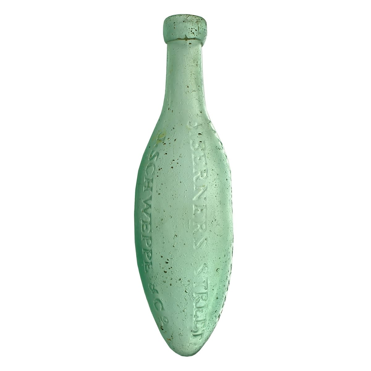 Torpedo. J. Schweppe & Co, 51 Berners Street, Oxford Street. Variation with the Schweppe & Oxford Street lines swapped around. Aqua. 10 oz. (UK)