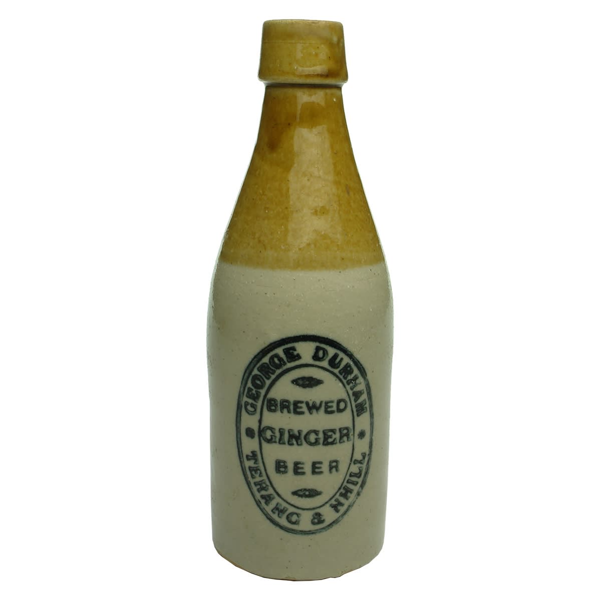 Ginger Beer. George Durham, Terang & Nhill. Champagne. Tan Top. Bendigo Pottery. (Victoria)