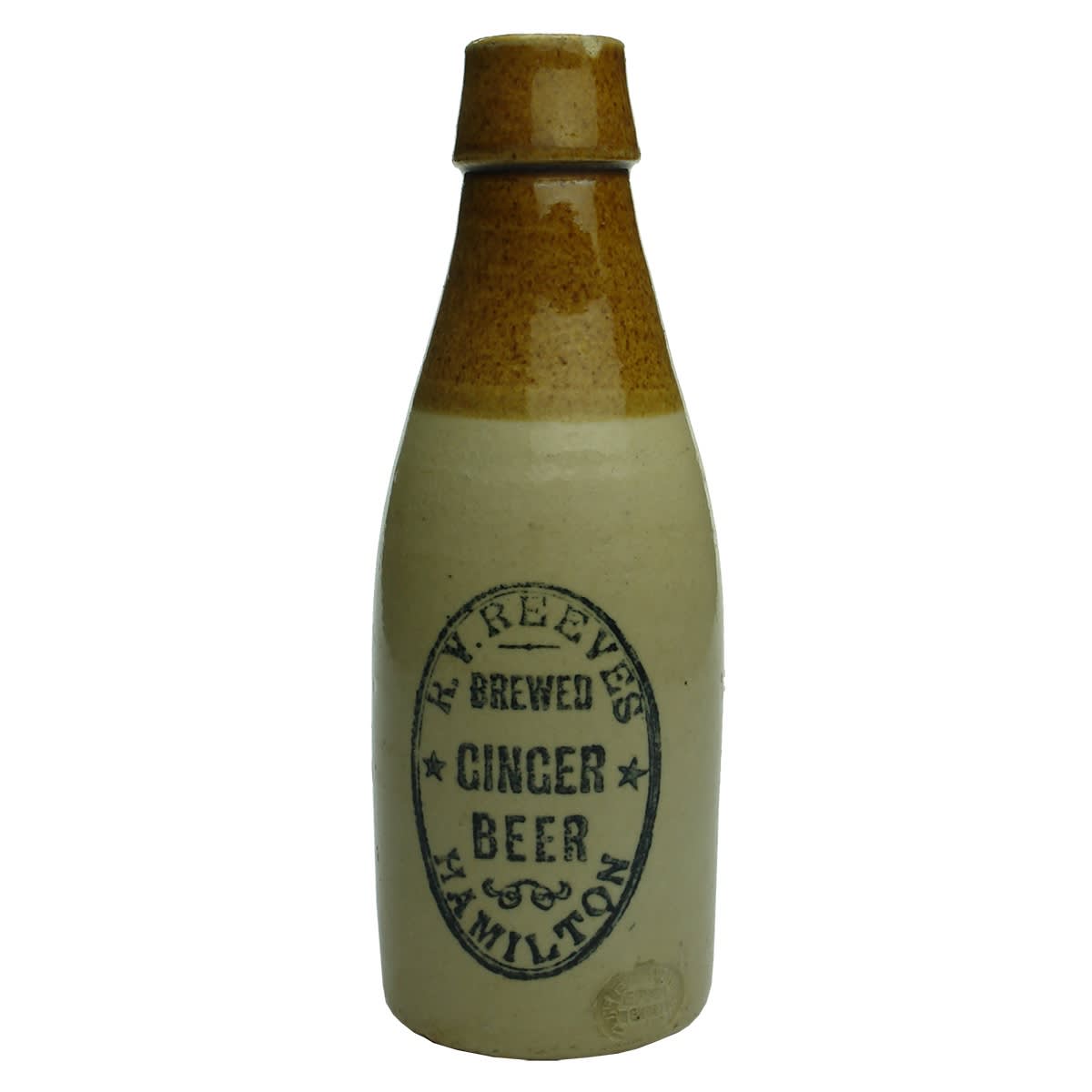 Ginger Beer. R. V. Reeves, Hamilton. Tan Top. Champagne. Bendigo Pottery. (Victoria)