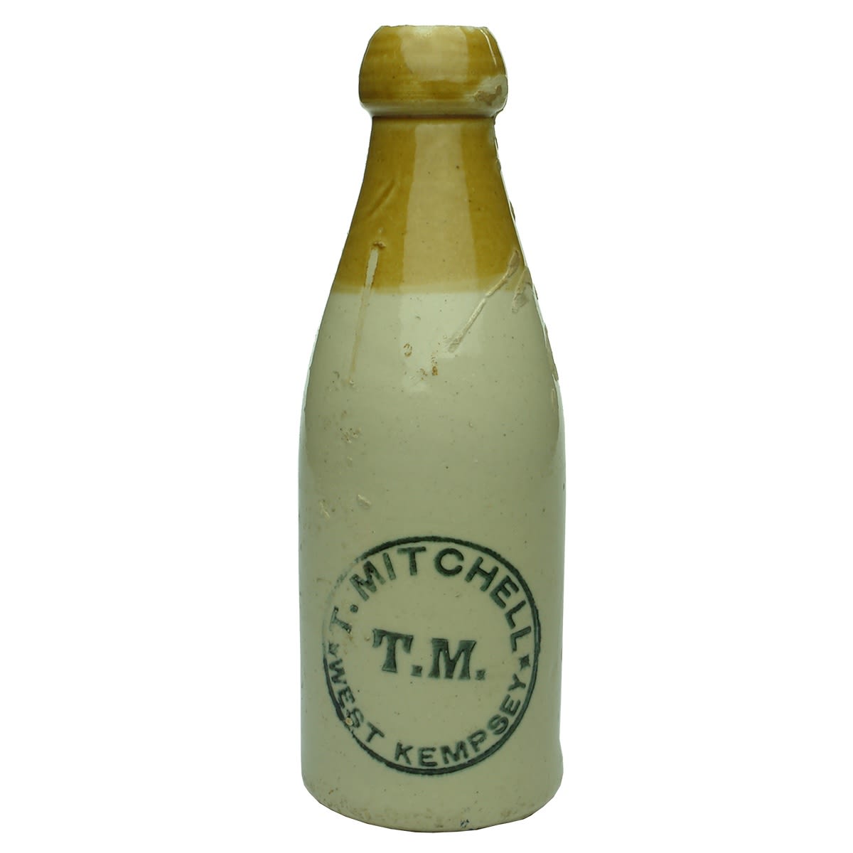 Ginger Beer. T. Mitchell, West Kempsey. Mauri Bros & Thomson Ld Pinnacle Sydney stamp. Tan Top. Amazingly crude example! (New South Wales)