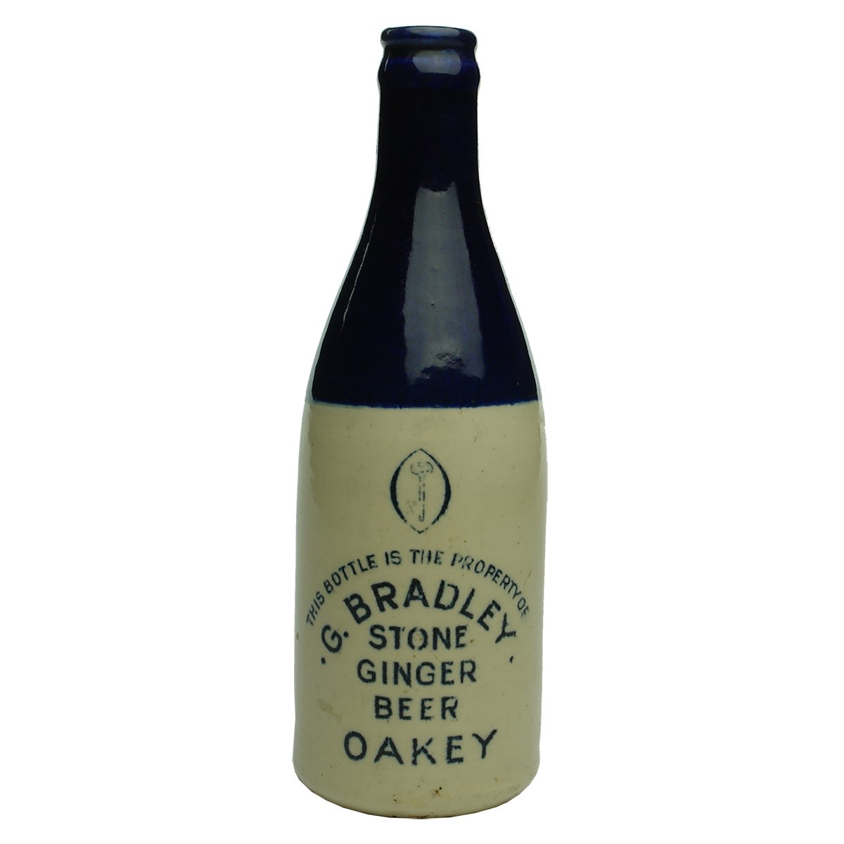 Crown Seal Ginger Beer. G. Bradley, Oakey. Blue Top. Glasgow Pottery. (Queensland)