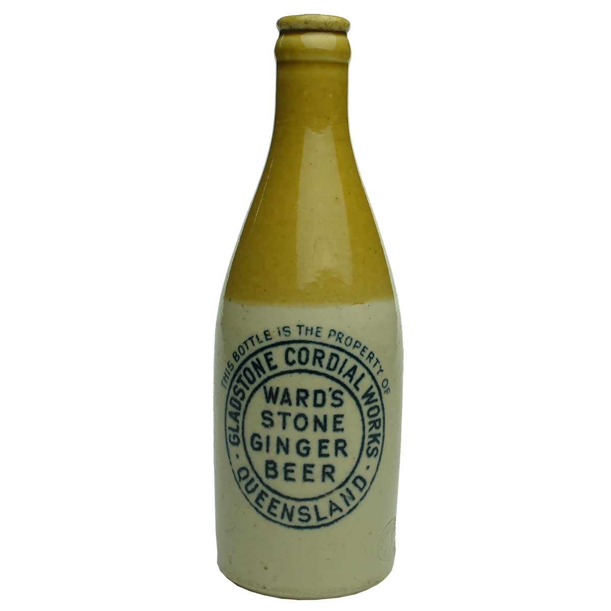 Crown Seal Ginger Beer. Gladstone Cordial Works, Ward's Stone Ginger Beer. Tan Top. Govancroft pottery. (Queensland)