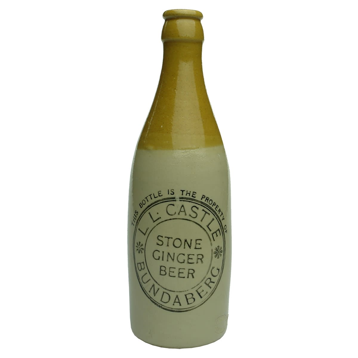 Crown Seal Ginger Beer. L. L. Castle, Bundaberg. Pearson Chesterfield potter. (Queensland)
