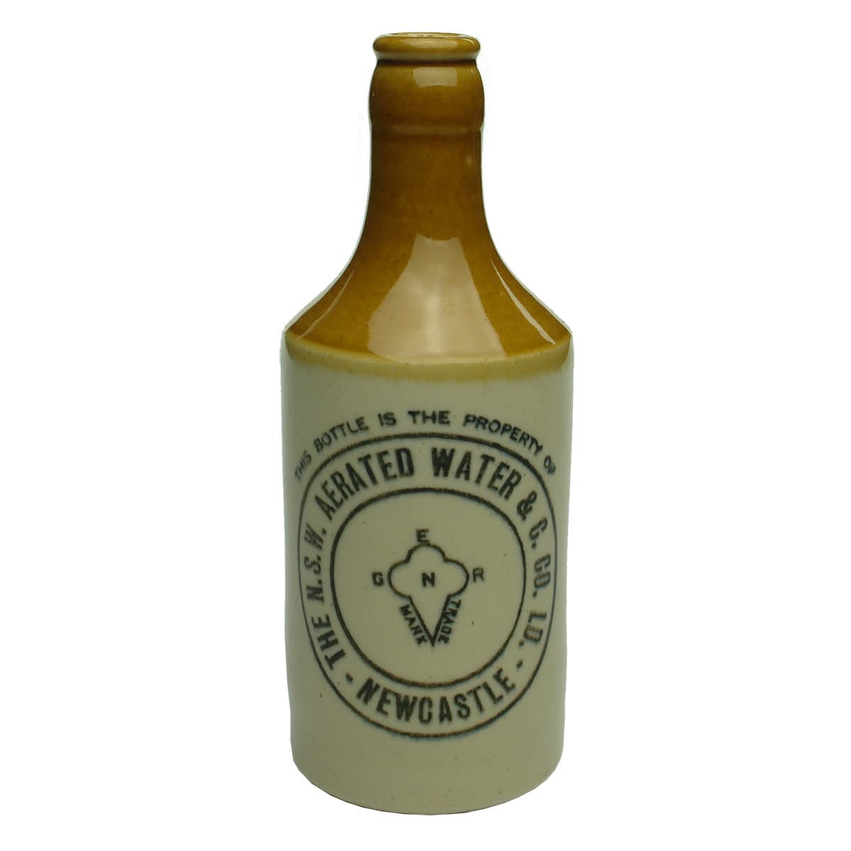 Ginger Beer. The NSW Aerated Water & C. Co. Newcastle. Crown Seal. Dump. Tan Top. Shiny Glaze. (New South Wales)
