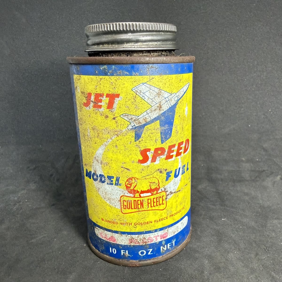 Oil Tin. Jet Speed Model Fuel. Golden Fleece. 10 oz. D. W. Saxy, 41 Lascelles Ave, Warradale, SA.