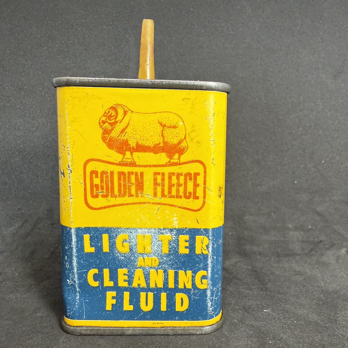Garaganelia. Golden Fleece Lighter & Cleaning Fluid tin. H. C. Sleigh Limited.