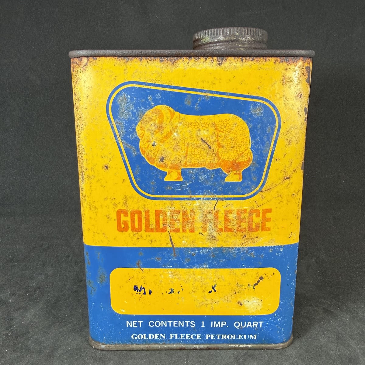 Oil Tin. Golden Fleece 1 Imperial Quart. Golden Fleece Petroleum.