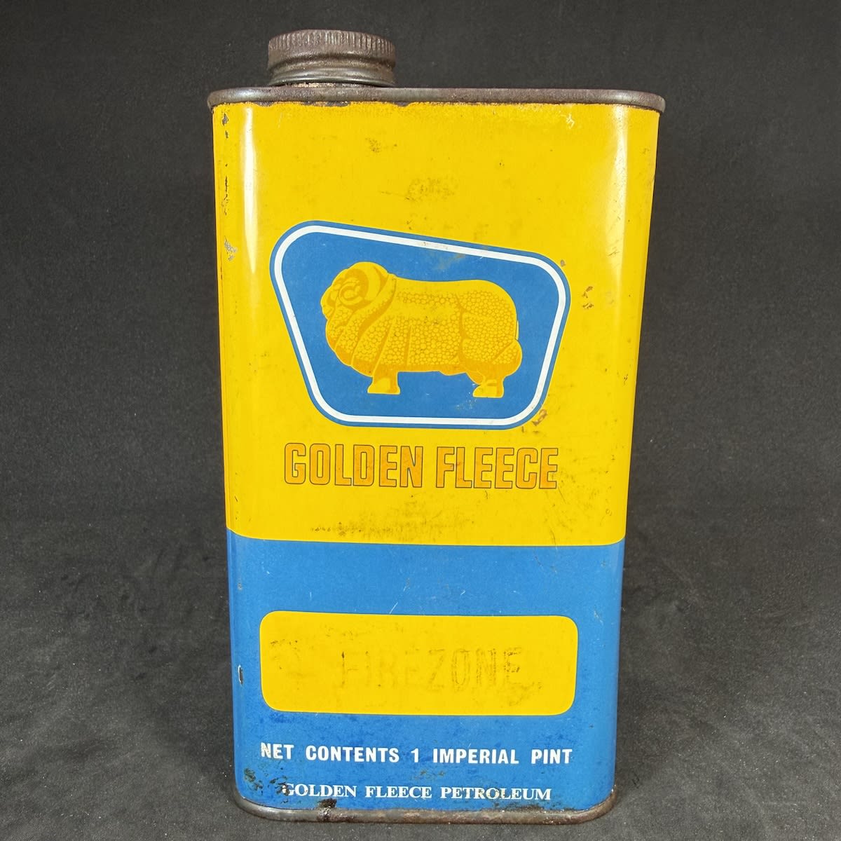 Oil Tin. Golden Fleece. Firezone. Golden Fleece Petroleum. 1 Imperial Pint.