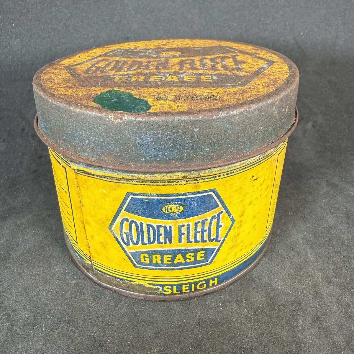 Golden Fleece Hex Grease Tin. H. C. Sleigh. Dominion Can Melbourne maker.