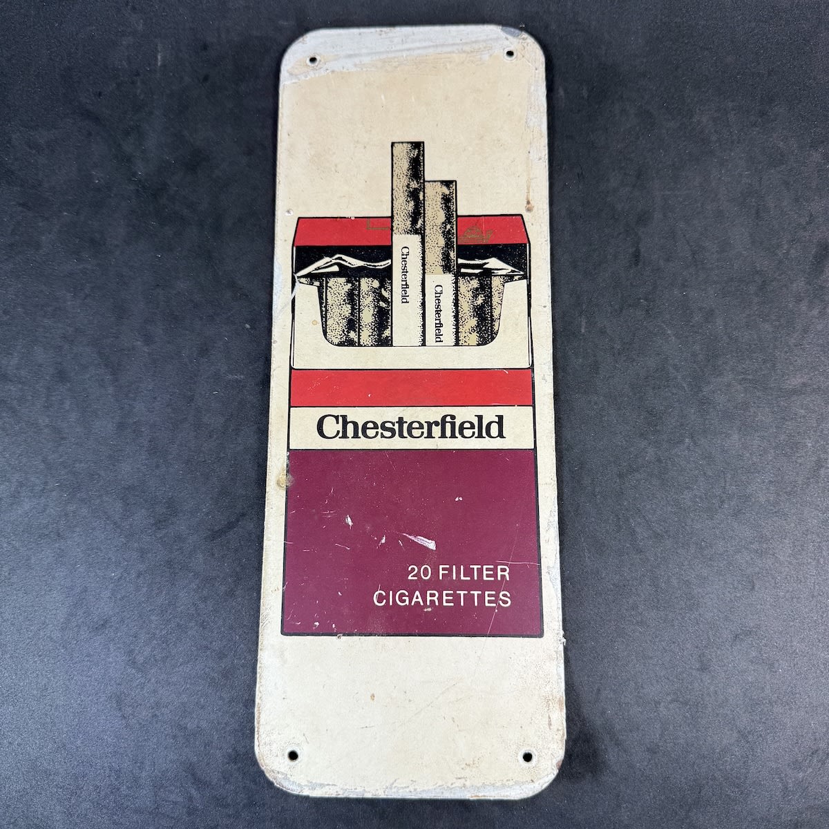 Small printed tin sign. Chesterfield 20 Filter Cigarettes.