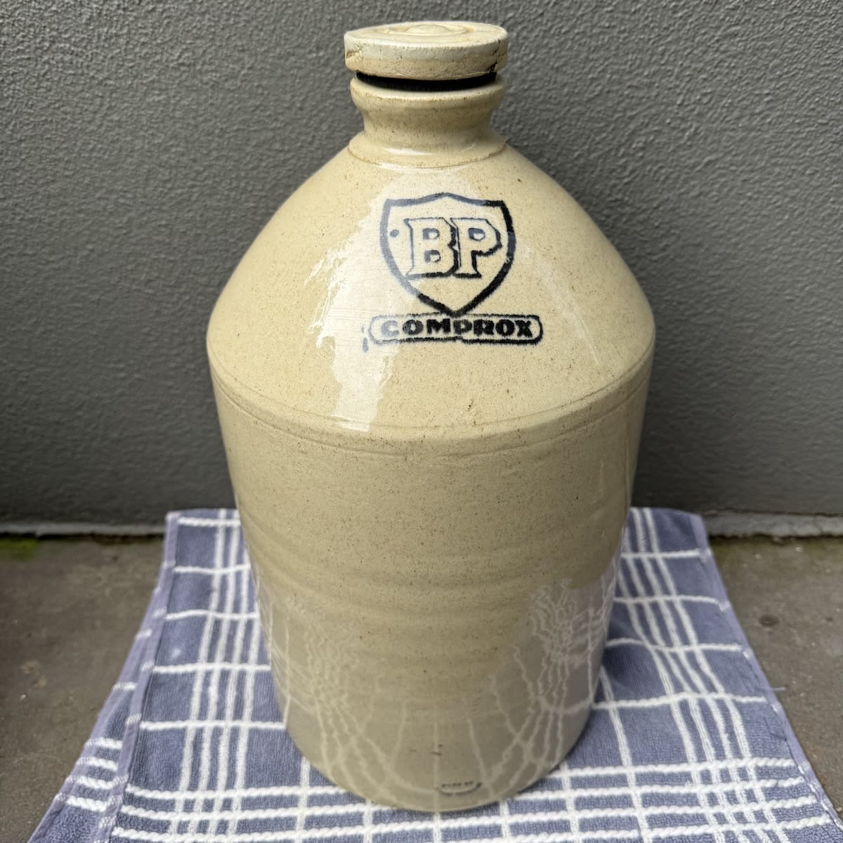 Demijohn. BP Comprox. Timaru Potteries. All White. 2 Gallon.