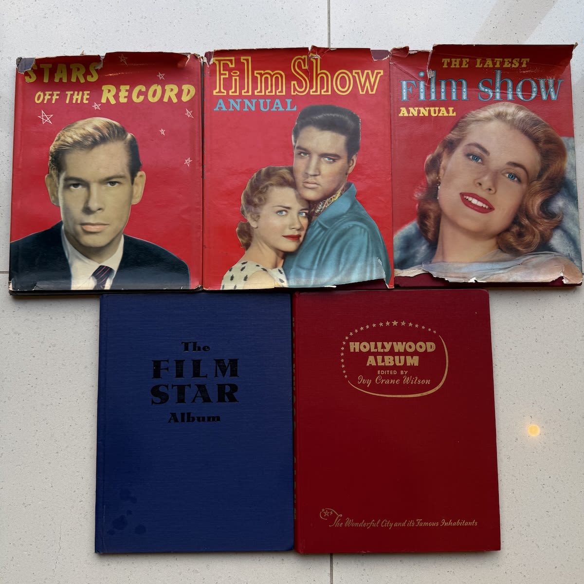 5 Books: Stars off the Record; 2 x Film Show Annual; Hollywood Album; Film Star Album. All around 1950s to 1960s.
