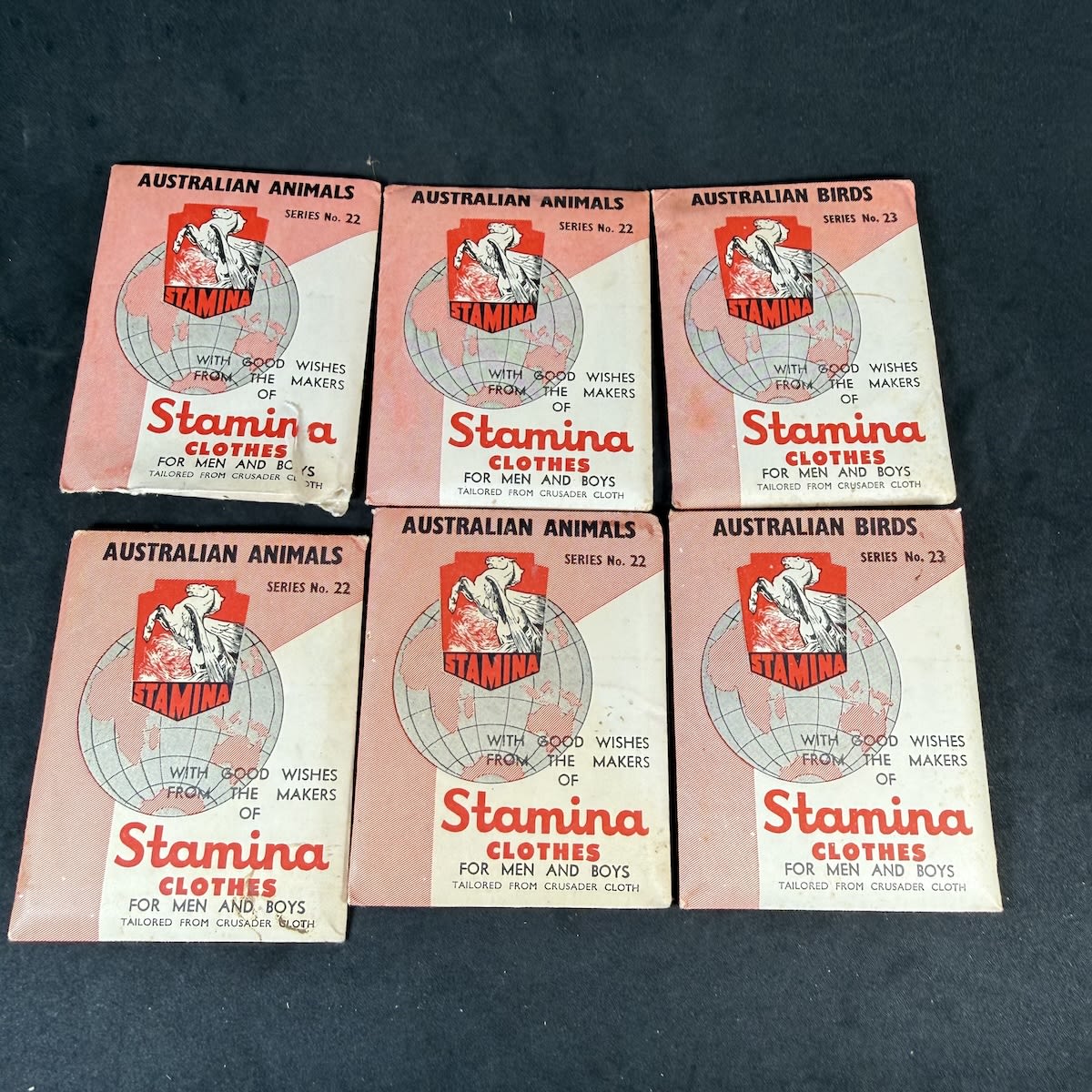 6 original packets of collectable cards: Stamina Clothes. 4 x Australian Animals Series No. 22 and 2 x Australian Birds Series No. 23.