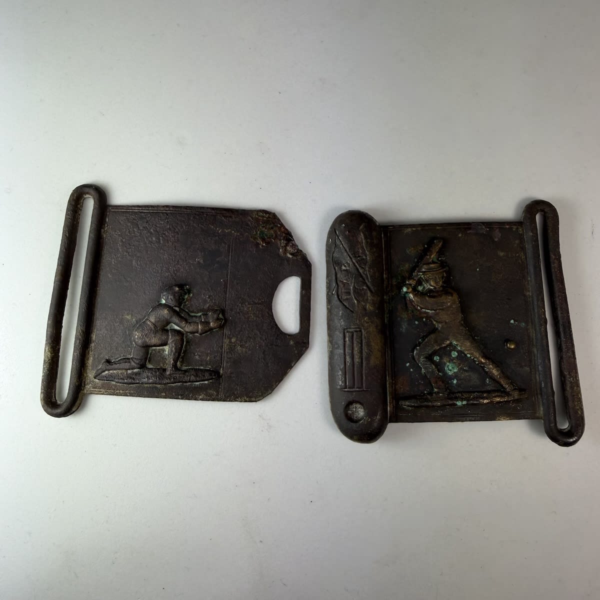 Cricket Belt Buckle / Sash Buckle. Two Piece. Wicket Keeper to one side. Batsman to other side. UAE & MCC in flags. Commemorative for United All England vs the MCC