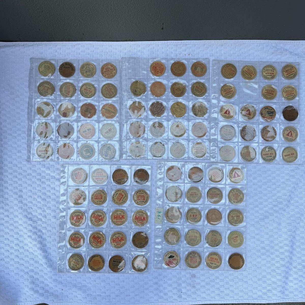 98 Milk Bottle Cardboard Wads. Mostly Melbourne Suburban. Good range with some doubles. Nice set of Larchers for every day of the week. (Victoria)
