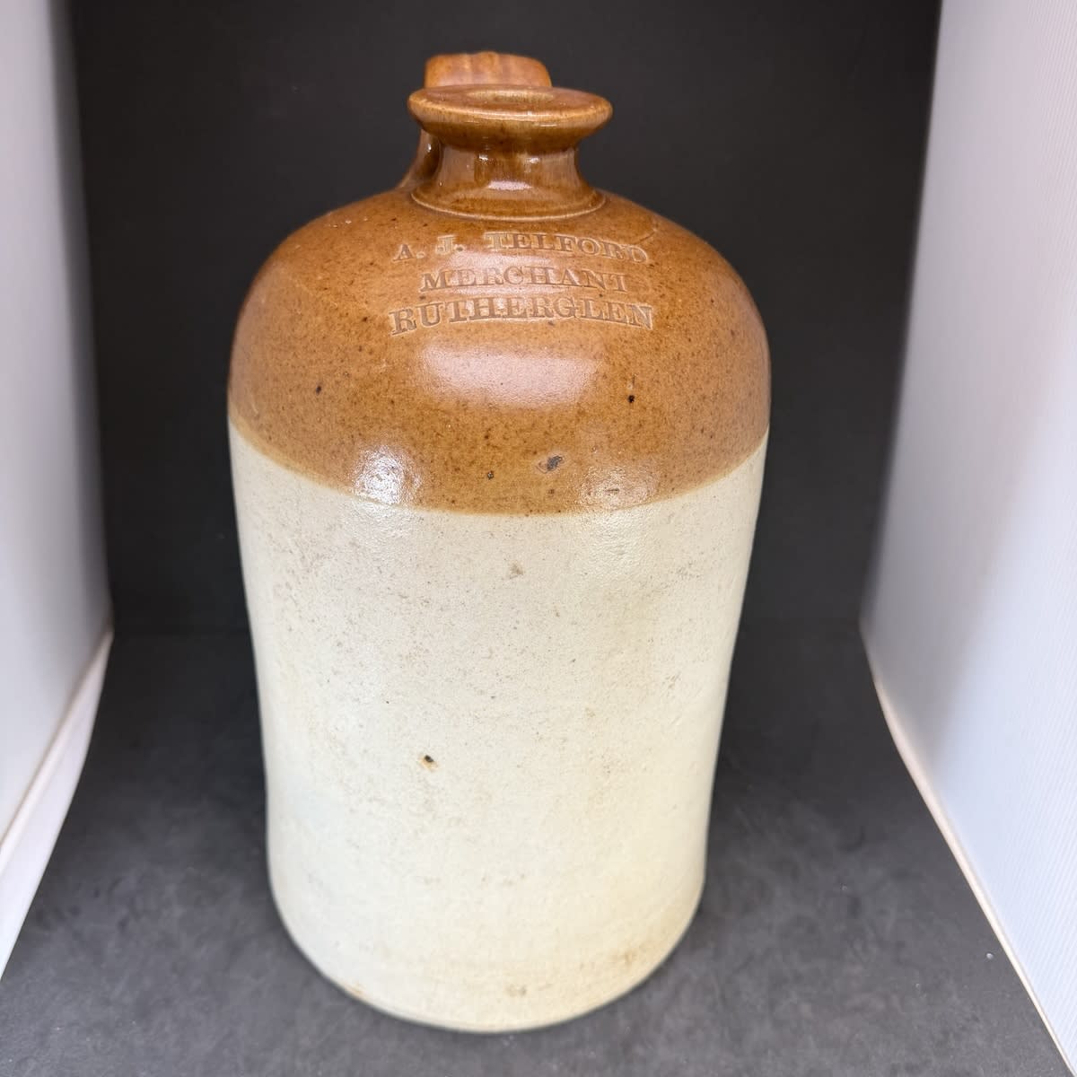 Demijohn. A. J. Telford, Merchant, Rutherglen. 1 Gallon. (Victoria)