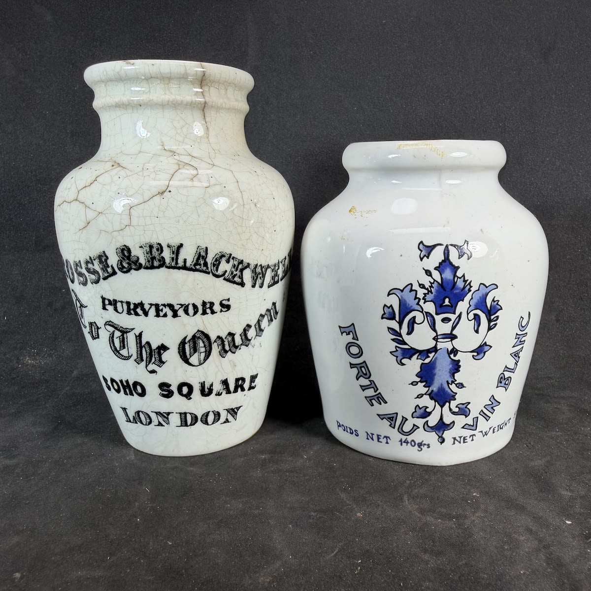 2 Mustard Pots: Crosse & Blackwell Patent Prepared Mustard; Dijon.