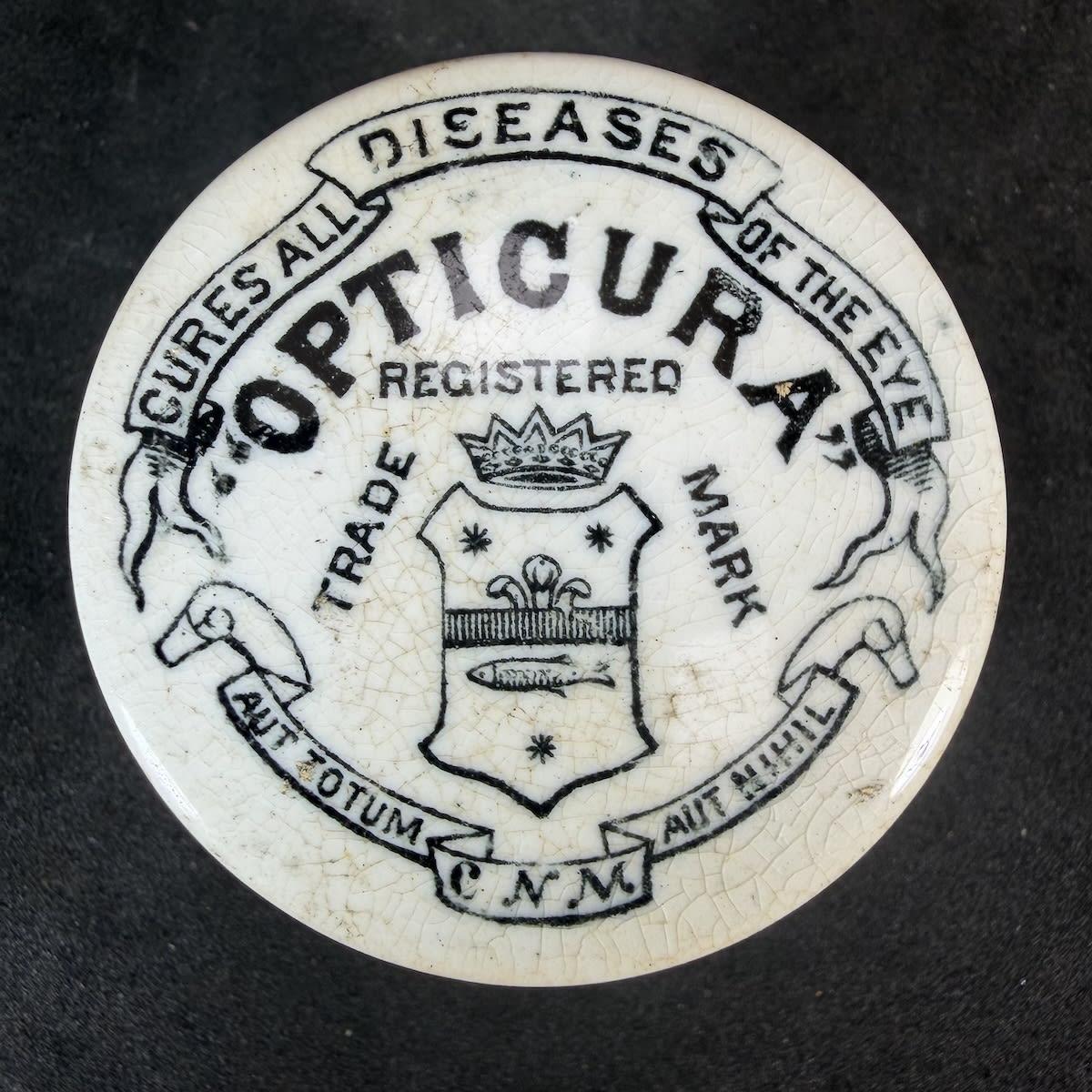 Pot Lid. "Opticura" Eye Ointment. (Williamstown, Victoria)