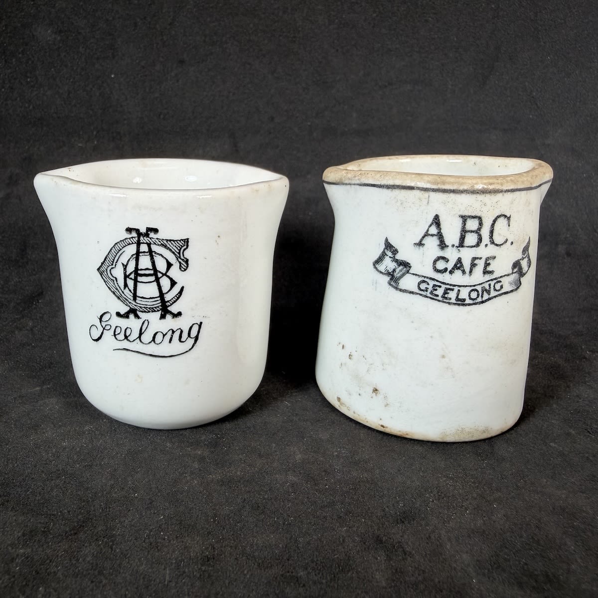 2 Hotelware Creamers: ABC Cafe Geelong with different style shapes and prints. (Victoria)