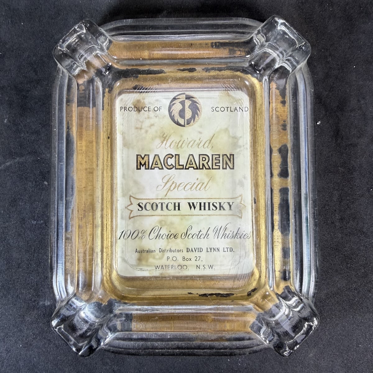 Advertising Ashtray. Howard Maclaren Special Scotch Whisky. Australian Distributors David Lynn Ltd, Waterloo NSW.