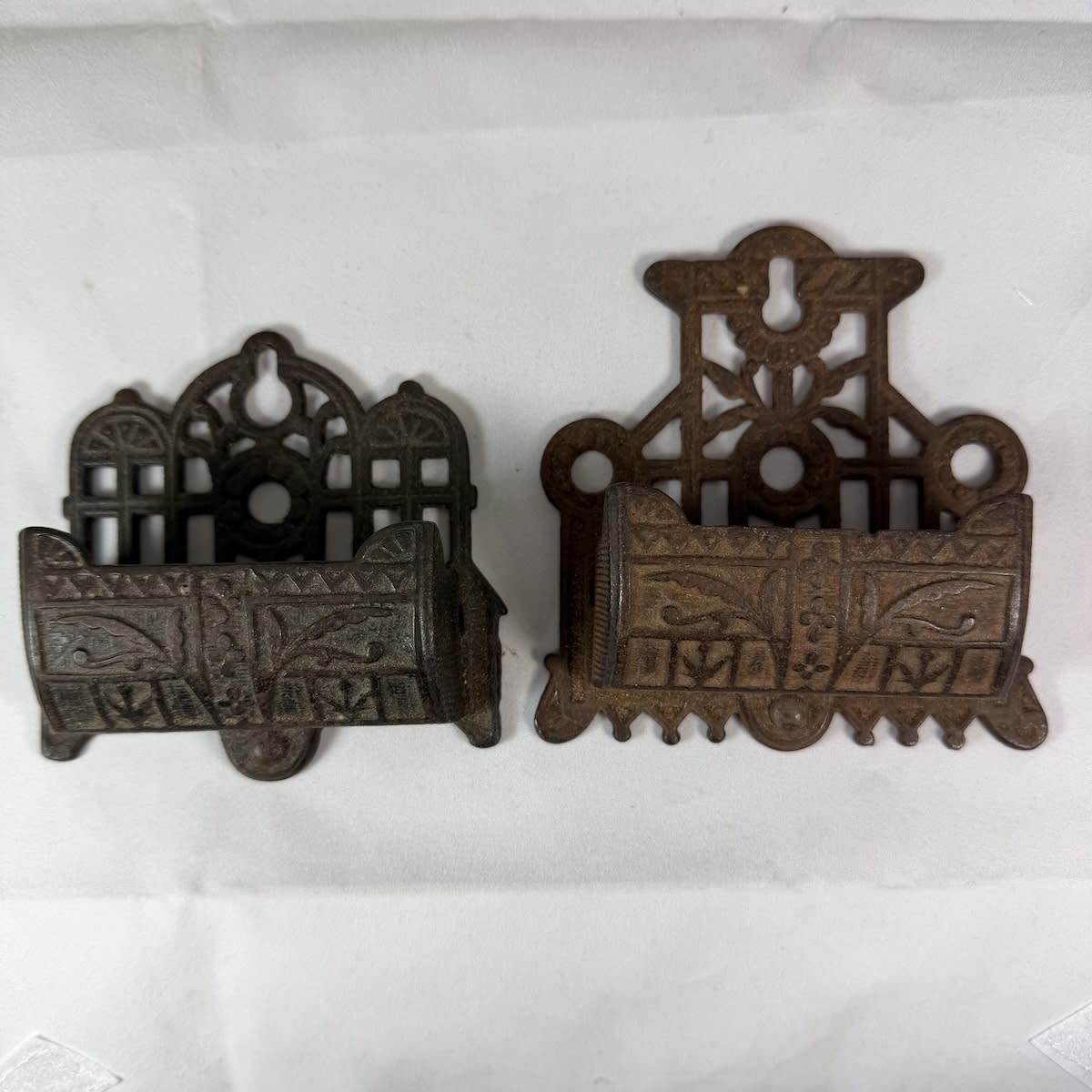 2 Cast Iron Match Safes or Holders. Decorative patterns.