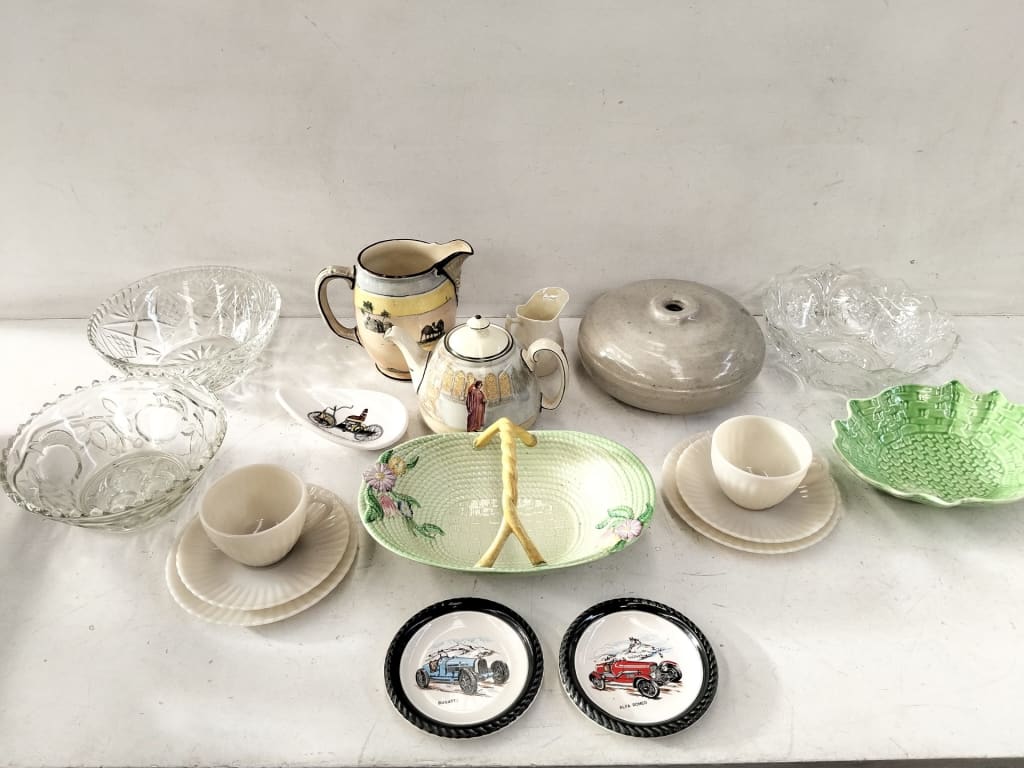 CERAMICS + CRYSTALWARE AND CERAMIC HOT WATER BOTTLE — NZ auction result