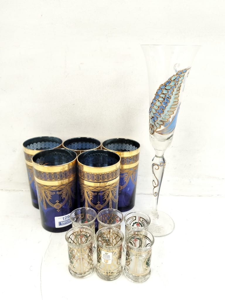 SELECTION OF VENETIAN BLUE GLASS AND SHOT GLASSES — NZ auction result