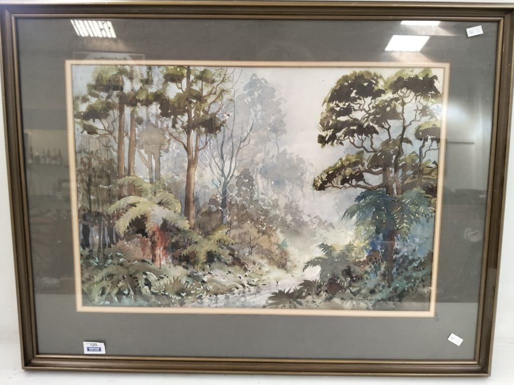 K.J ANDREWS WATERCOLOUR - ROAD TO THE COAST — NZ auction result