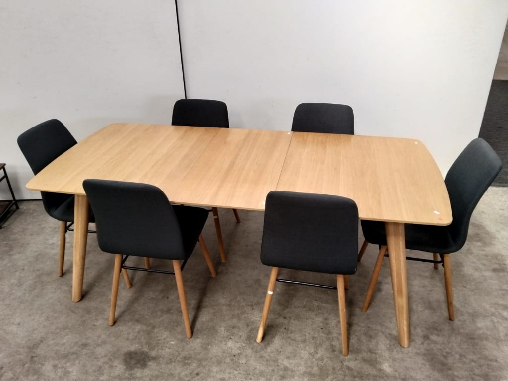TIMBER EXTENSION DINING TABLE + 6 CHAIRS — NZ auction result